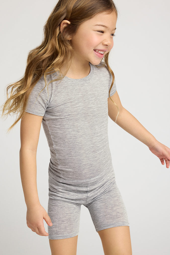My Mini Tee + Short Set in Heather Grey