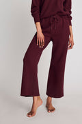 Waffle Knit Cropped Track Pant in Garnet