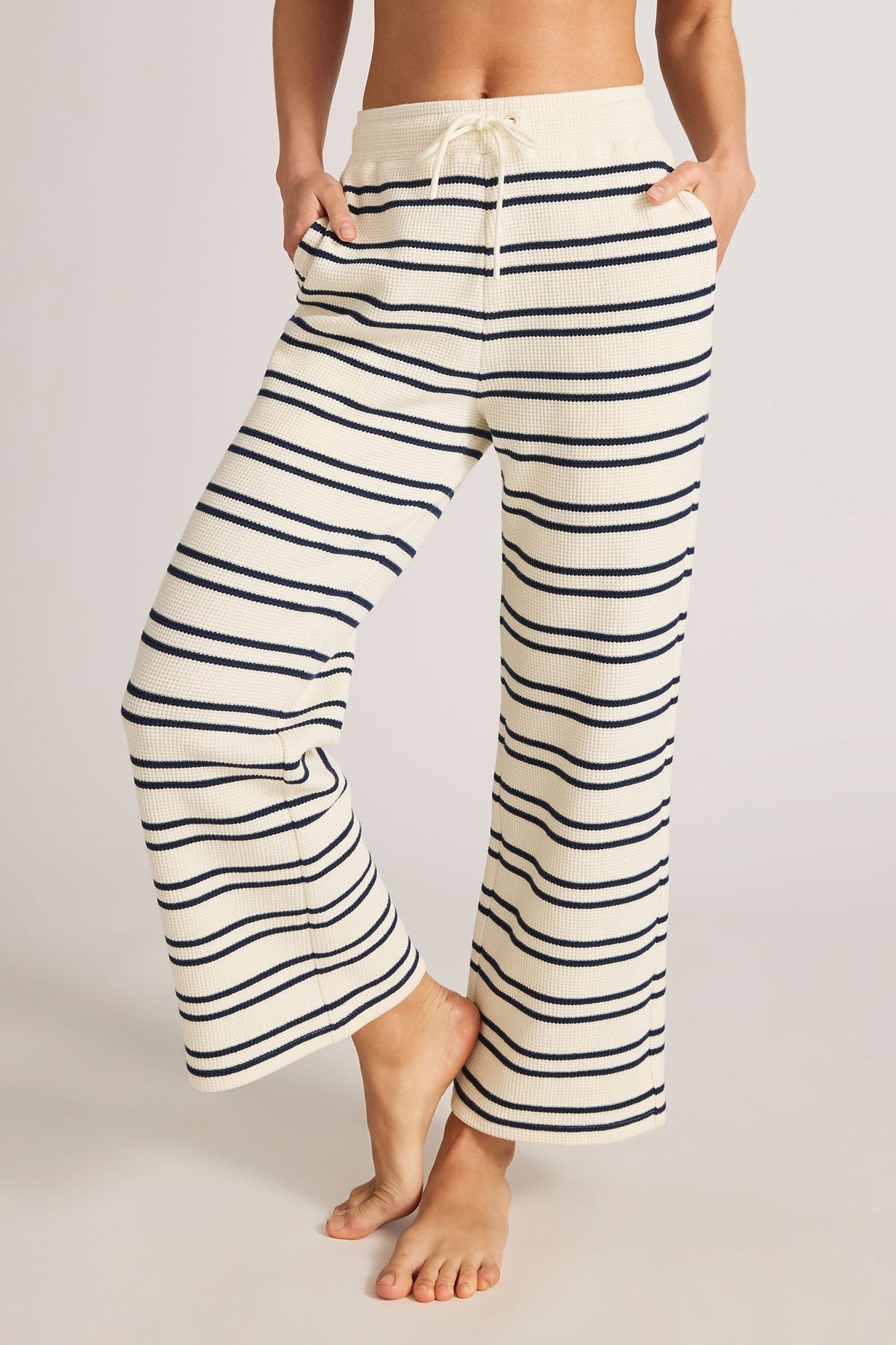 Waffle Knit Cropped Track Pant in Sailor