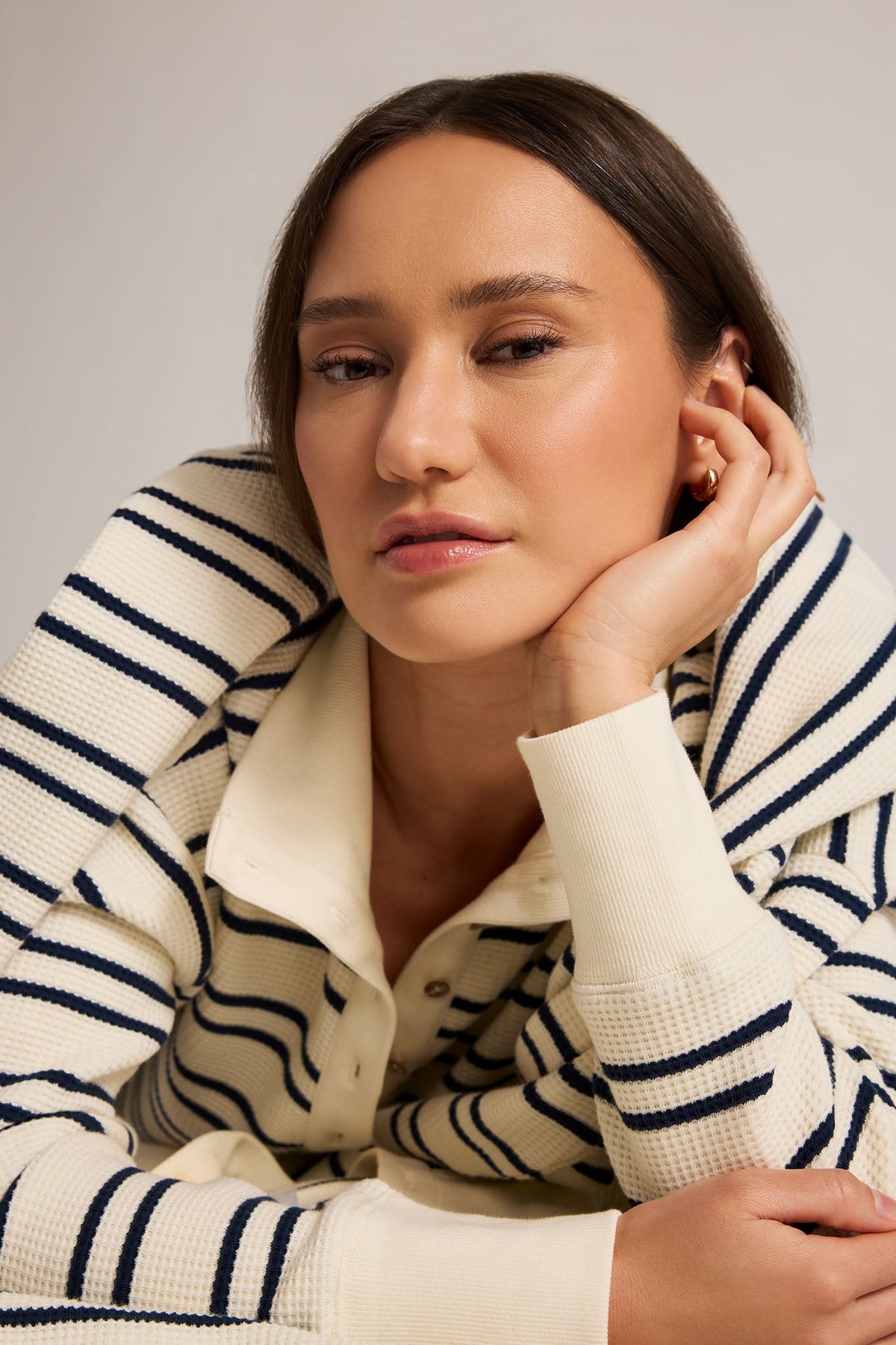 Waffle Knit Pullover in Sailor