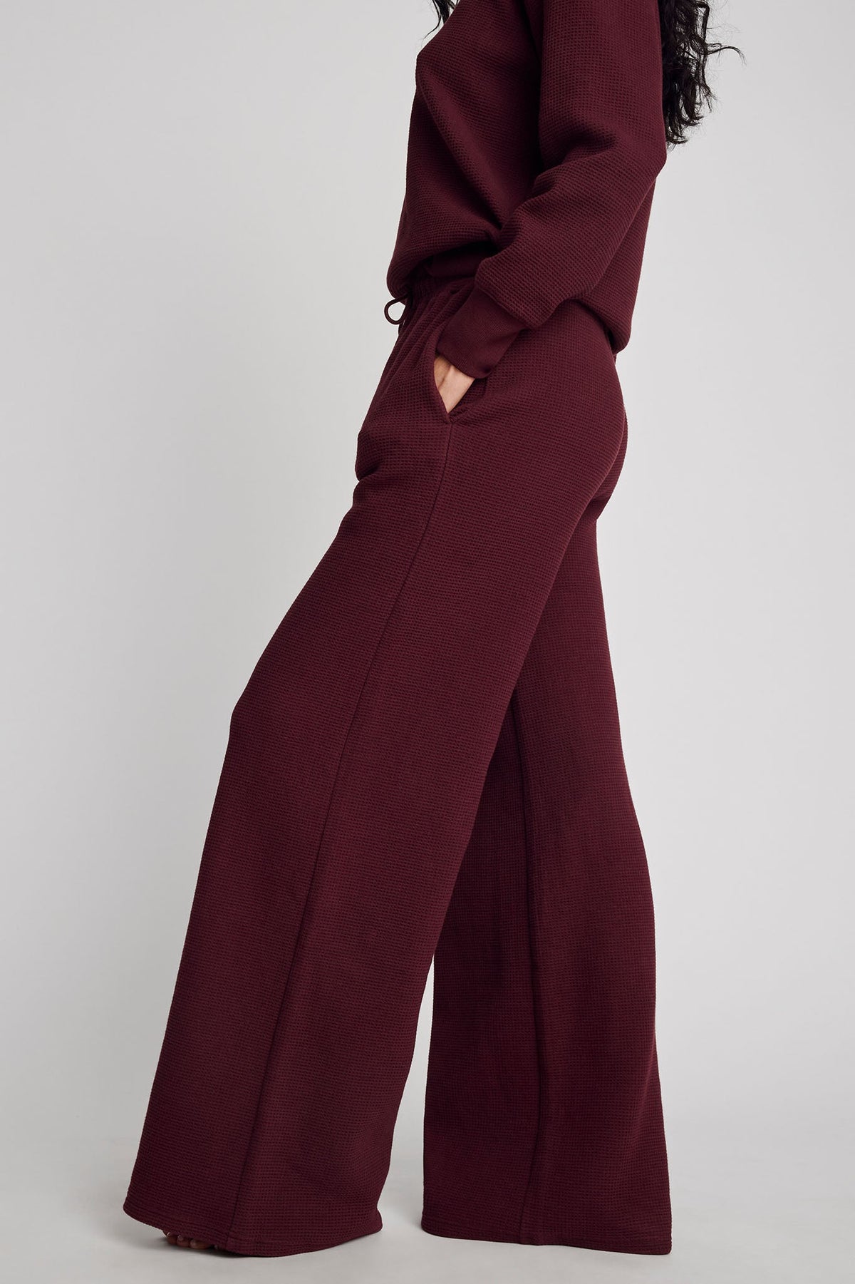 Waffle Knit Track Pant in Garnet