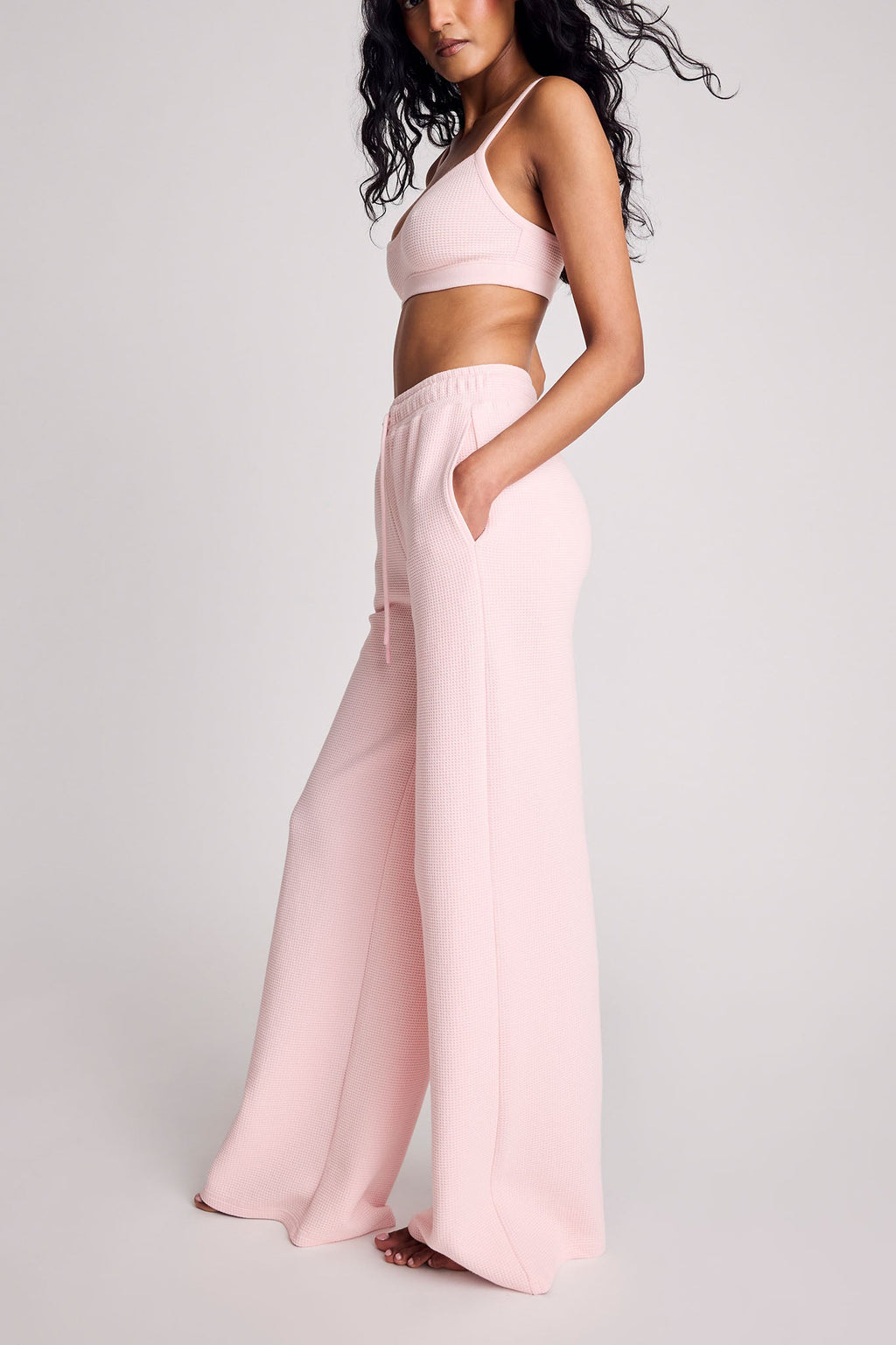 Waffle Knit Track Pant in Shell