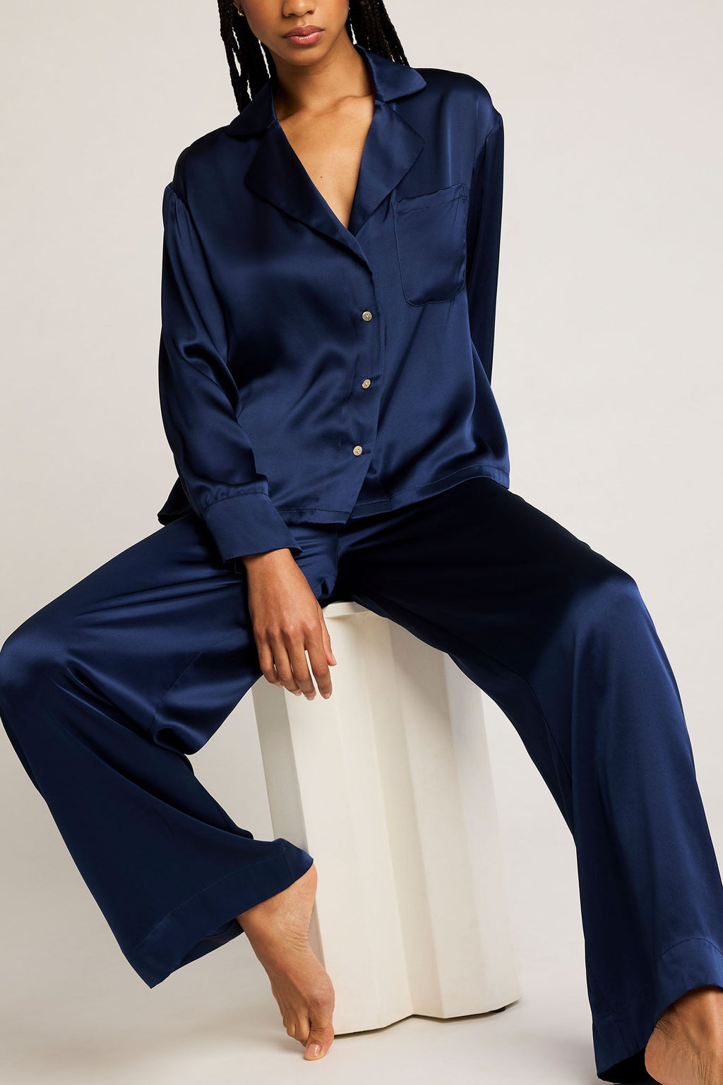 Eclipse Washable Silk Shirt in Navy